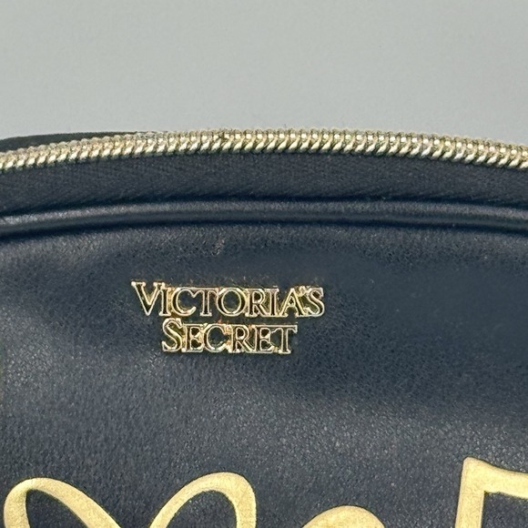Victoria's Secret Love Small Cosmetic Bag Black gold Zipper Logo - Picture 2 of 8